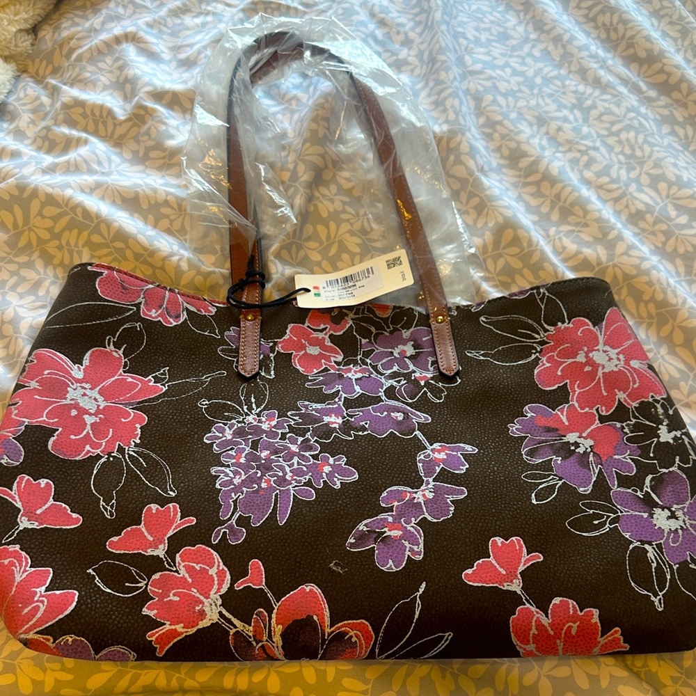 Brics.   New - never used.  Life Floral Tote Bag - Black pink and Purple.